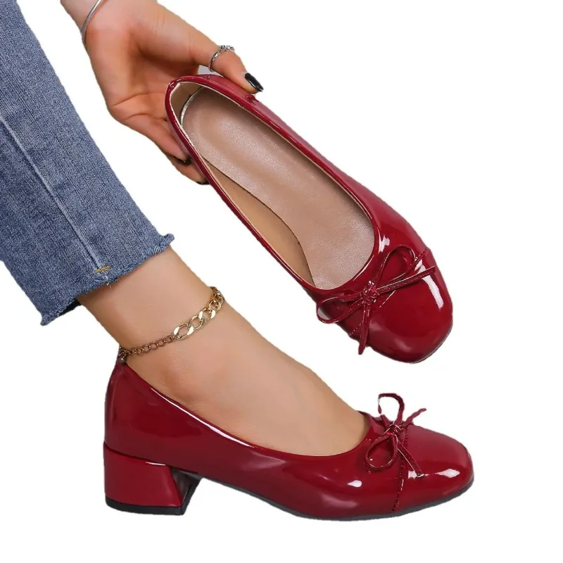 

Women Round Toe Bow-knot Sweet Ballet Shoes Office Woman Mary Jane Shoes Zapatos De Mujer Women Pumps Platform Heels