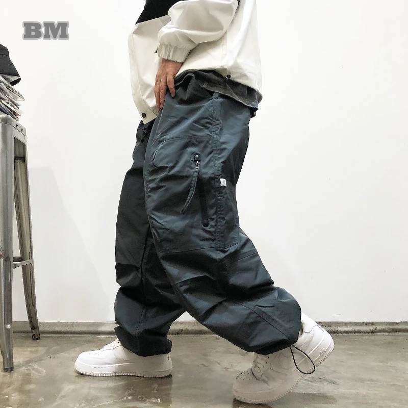 Korean Streetwear Loose Cargo Pants For Men Clothing Harajuku Multi Pocket Casual Straight Leg Pants Hip Hop Baggy Trousers Male