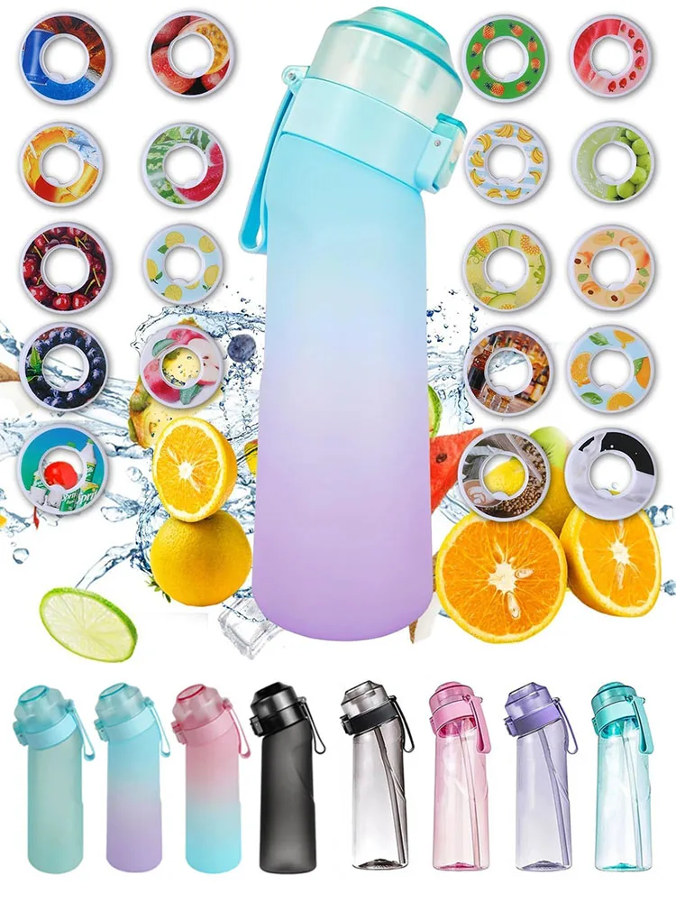 650 ml Sport-Luft-Wasserflasche, BPA-frei, Fruchtduft-Pads, Luftgeschmackskappen, auslaufsicherer Sport-Wasserbecher für Outdoor-Lauf-Fitnessstudio