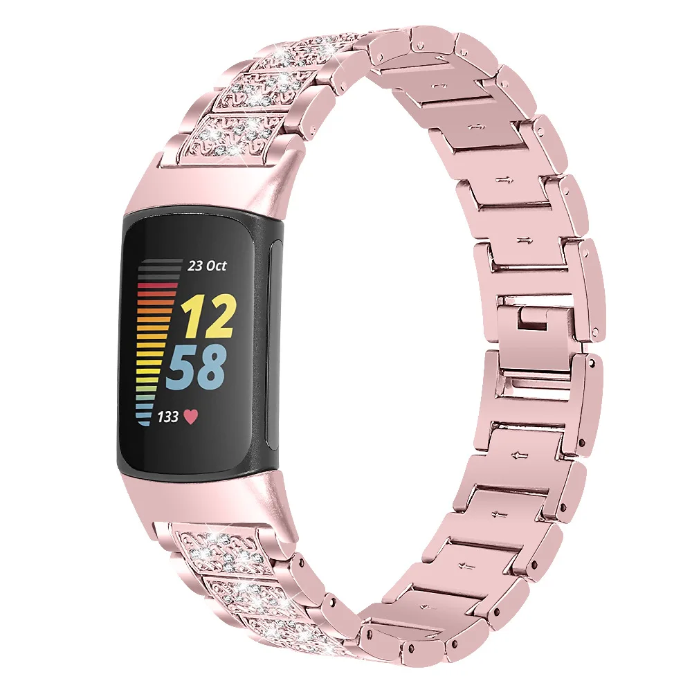 Bling Pink Bands for Fitbit Charge 4 / Charge 3 / Charge 5 Replacement Strap Bracelet Charge 5 Wrist Band Accessories Women Man