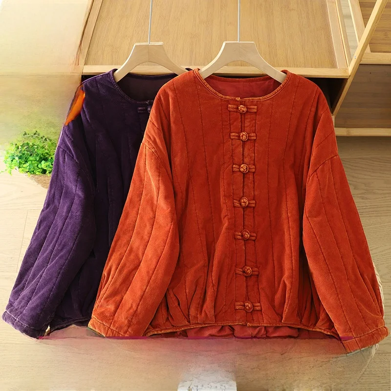 

Ретро Художественный Винтаж Sle Thiened Long Sve Хлопковое Джет Однотонное пальто на пуговицах Дизайн тыквы Вельветовые детали на пуговицах