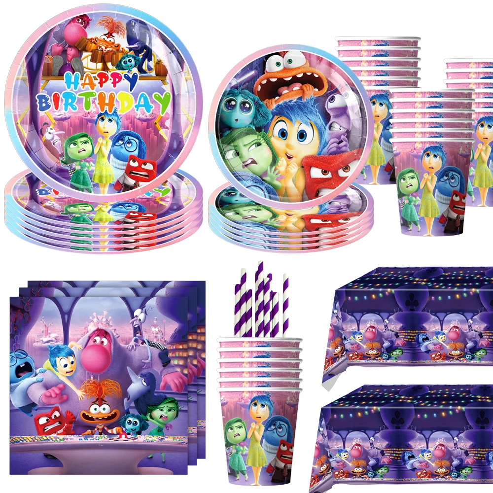 Disney Inside Out Birthday Decor Inside Out Disposable Tableware Tablecloth Cups Plates Balloons Baby Shower Kids Party Supplies