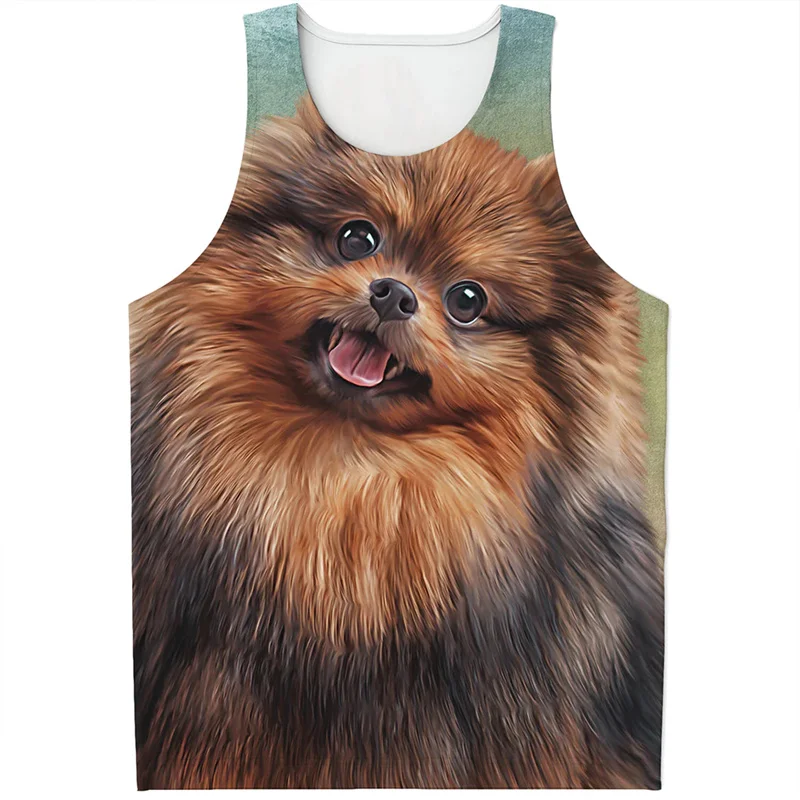 

Cartoon Pomeranian Graphic Tank Top For Men Women Fashion 3d Print Animal Dog T Shirts Summer Gym Vest Street Harajuku Tees Tops