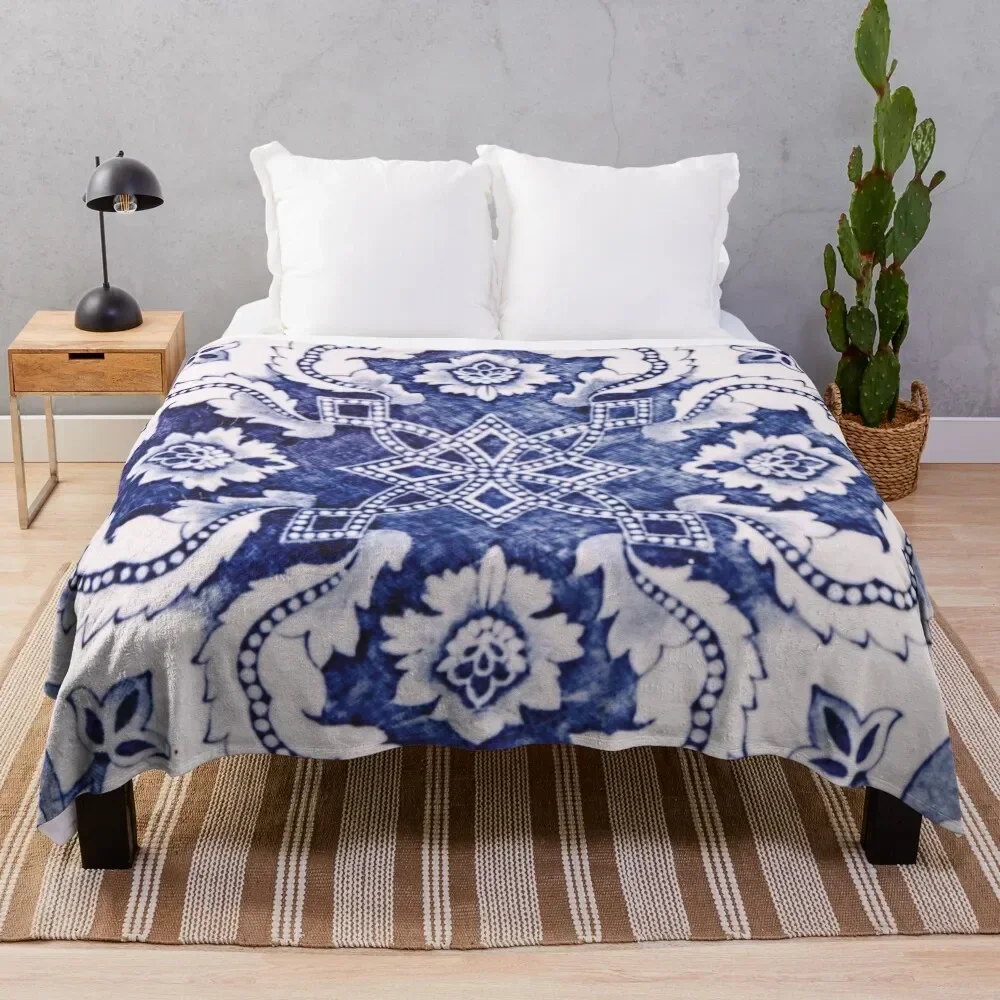 

Blue Portuguese Tile Throw Blanket Soft Plaid valentine gift ideas Summer Beddings Blankets For Sofas Blankets