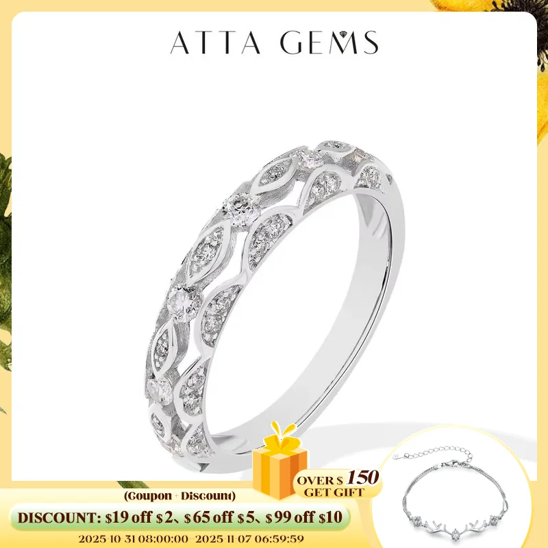 

ATTAGEMS Твердое кольцо с муассанитом из 10-каратного золота 14 карат 18 карат с бриллиантом для женщин D VVS1 Цветное полое кольцо Штабелируемый подарок на годовщину помолвки