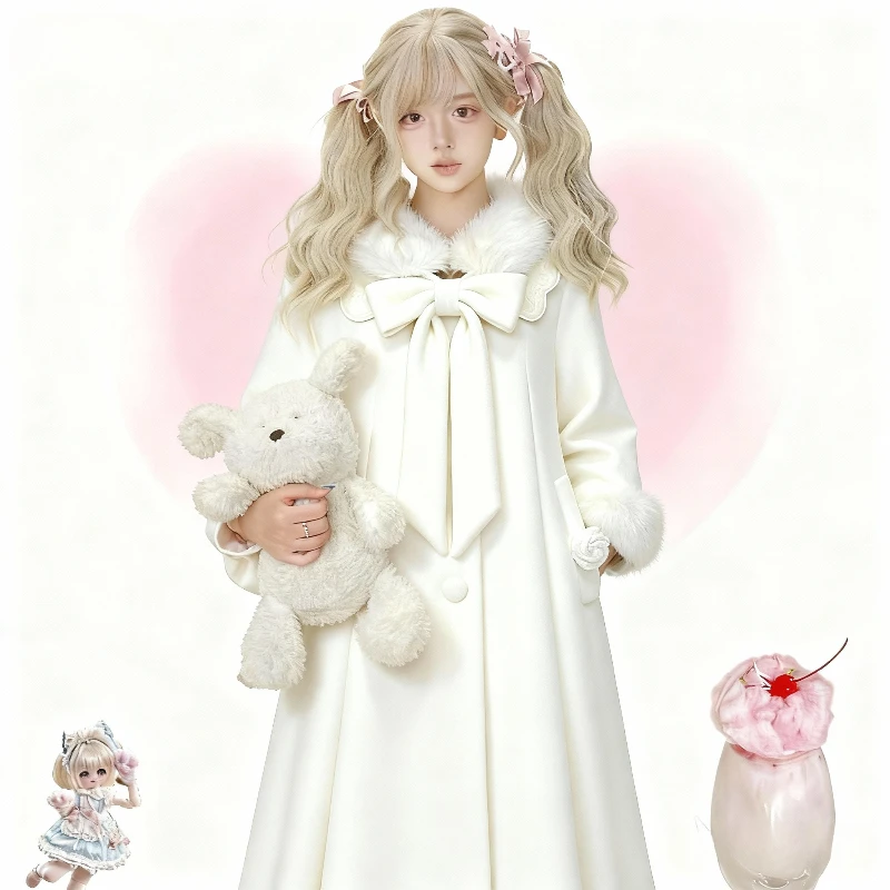 اليابانية لوليتا Kawaii طويلة الأكمام مزيج طويل المرأة عادية لون نقي معطف الحلو أنيمي زر المرقعة الانحناء 2025 الخريف