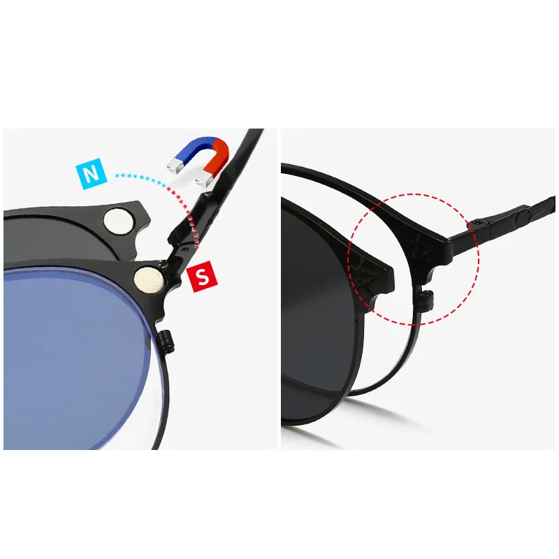 Mała okrągła metalowa ramka spolaryzowane klipsy magnetyczne okulary przeciwsłoneczne na ramce okularów optyczne okulary z magnesem na receptę 3 w 1