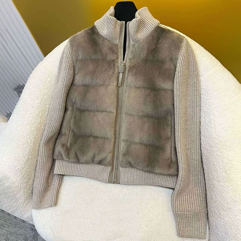 

High-quality women's waterfowl fur and wool blend coat - simple and fashionable winter clothing jacket 251020145