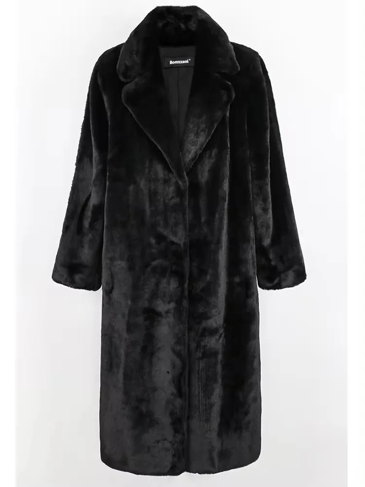 Mauroicardi Autumn Winter Long Thick Warm Soft Black Faux Fur Coat Women Lapel Loose Casual Korean Fashion Fluffy Jacket 2025