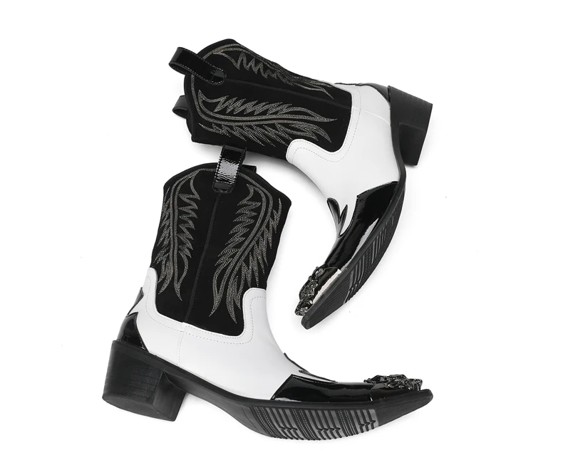 Mode Spitz Männlichen Stiefeletten Plus Größe Party Schuhe Stickerei Cowboy Stiefel Aus Echtem Leder Männer Motorrad Kurze Stiefel – Detail 19