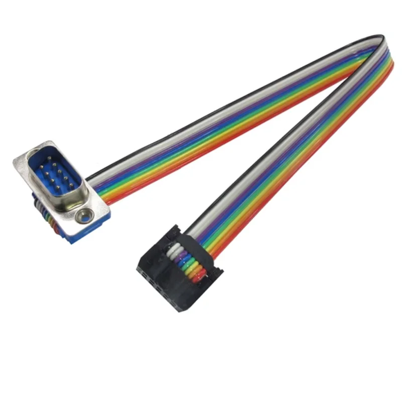 

D-Sub DB9 9 Pin Male Famele Connector To FC-10P IDC Female 2.54mm 10 Pin Rainbow / Multicolor Flat Ribbon Cable