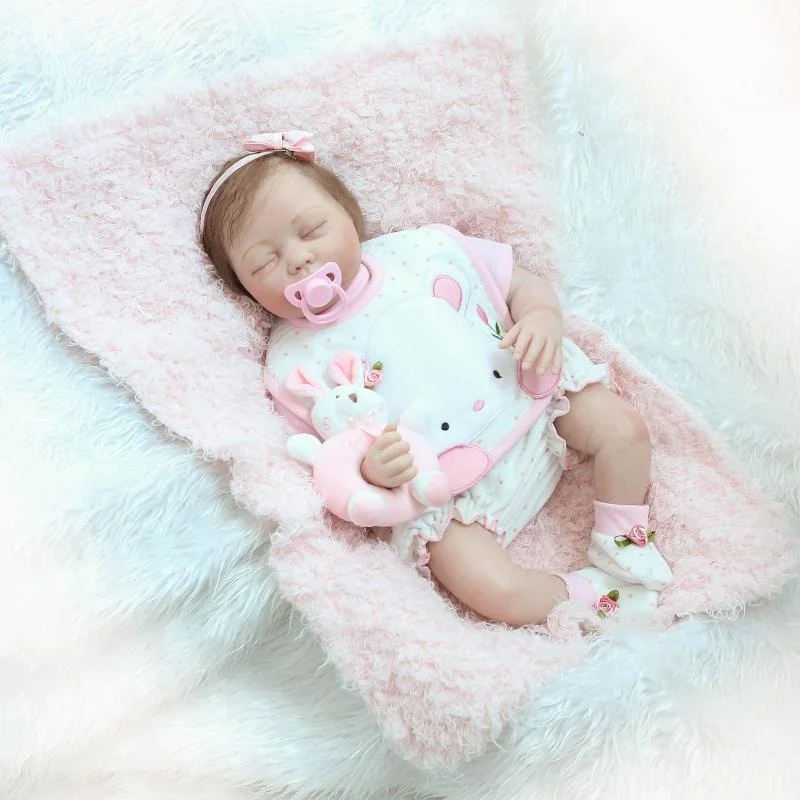 

22 Inches Reborn Baby Dolls Realistic Silicone Vinyl Handmade Weighted Cute Eyes Closed Sleeping