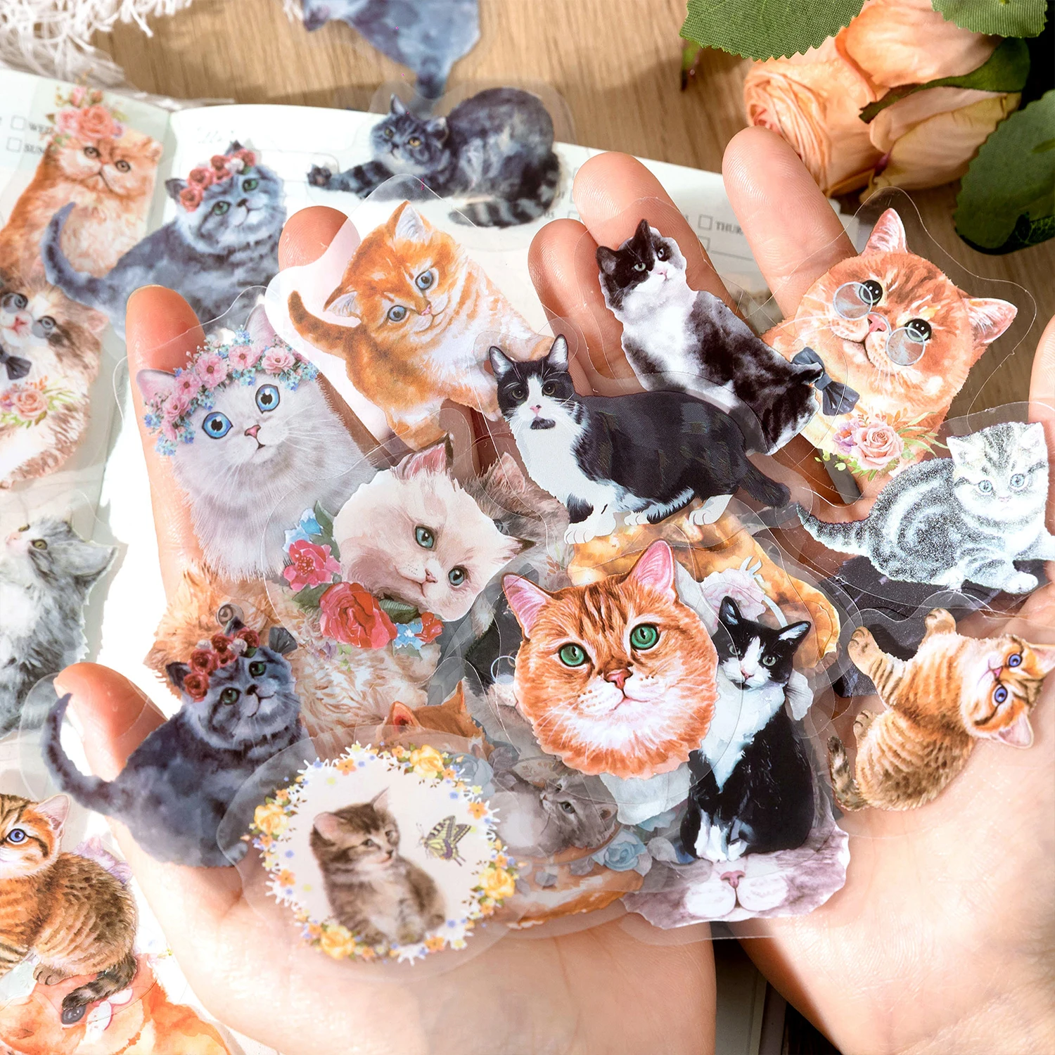 40pcs/pack Kawaii Versatile Cat Cartoon Sticker DIY Scrapbooking Decor Journal Supplies Aesthetic Cute Stationery Sticker