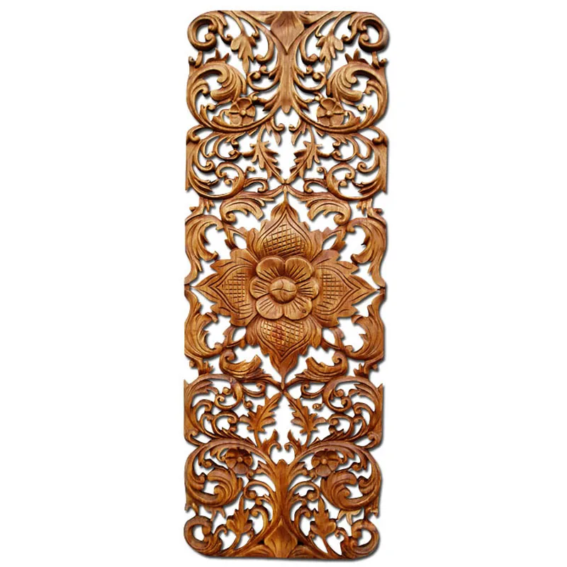 Handmade vertical hollowed out natural solid wood carving, living room background wall partition, foyer painting