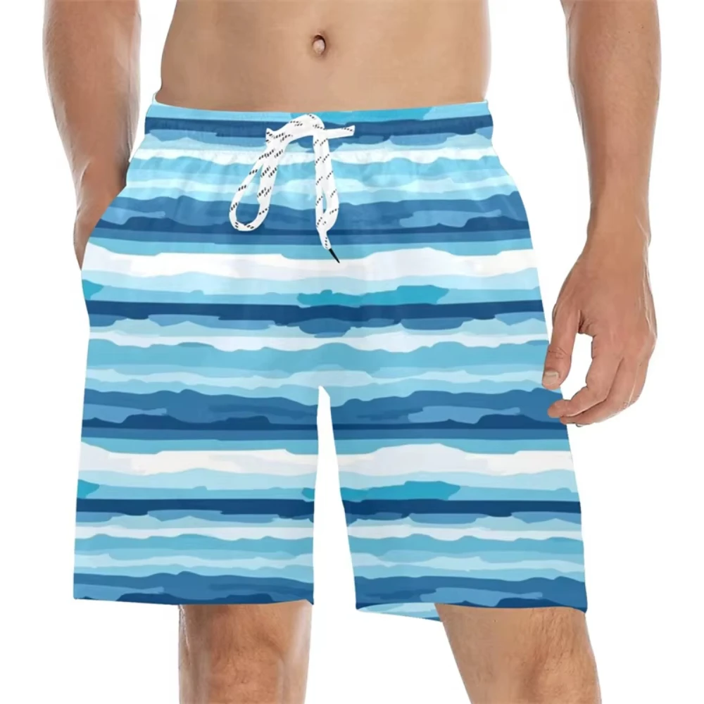 

Men Colorful 3D Print Gradient Stripe Graphic Beach Shorts For Board Shorts Summer Casual Holiday Short Pants Loose Surf Trunks