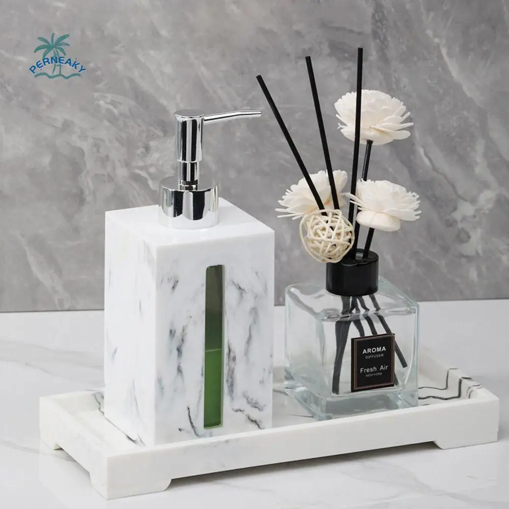 

Resin Hand Sanitizer Bottlle Light Luxury Imitation Marble Shower Gel Dispenser Nordic Style Pressing Pump Head