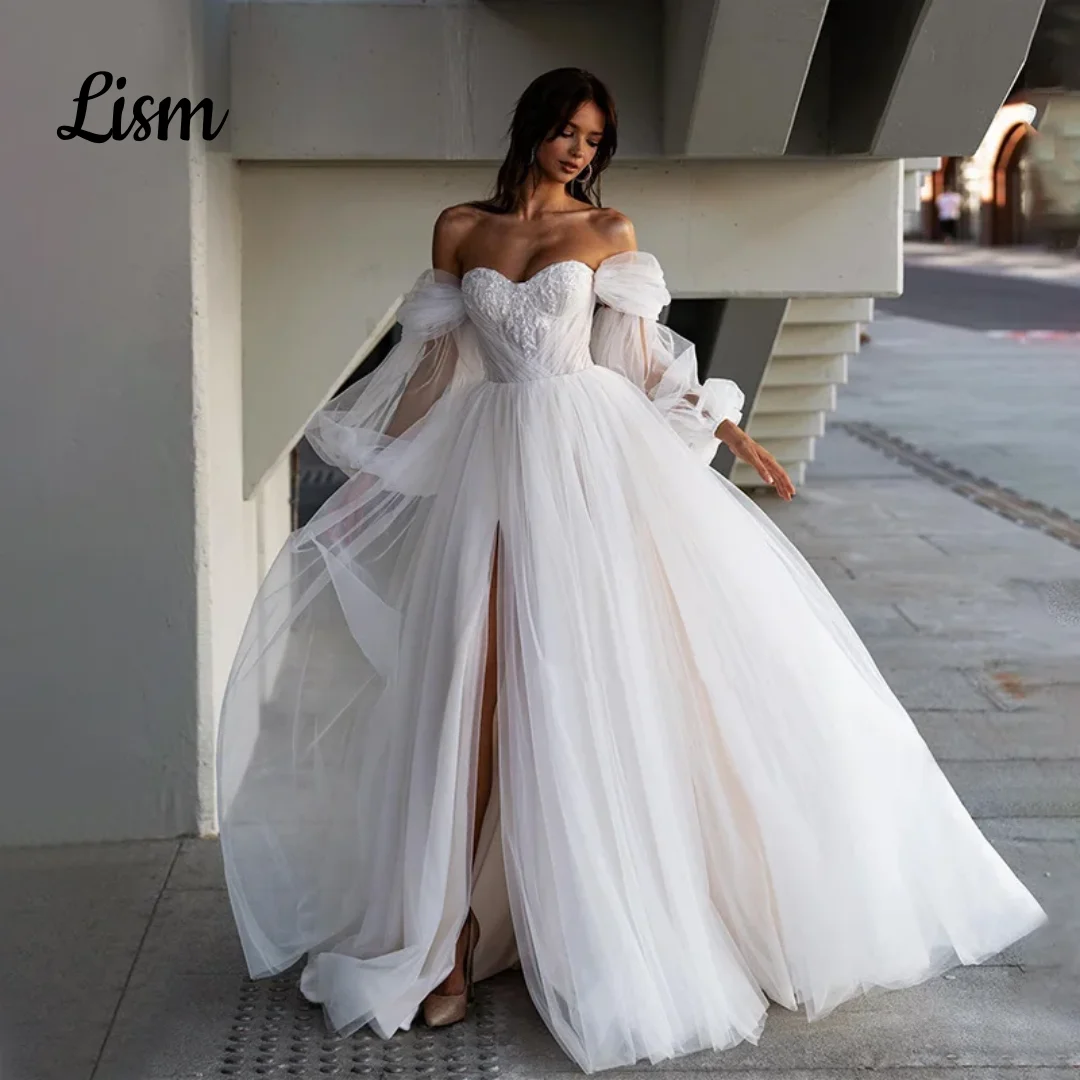 Lism Charming Wedding Dress Unique Bridal Gown Sexy Sweetheart Illusion White Tulle Train A-Line Robe De Mariée Customized 2026