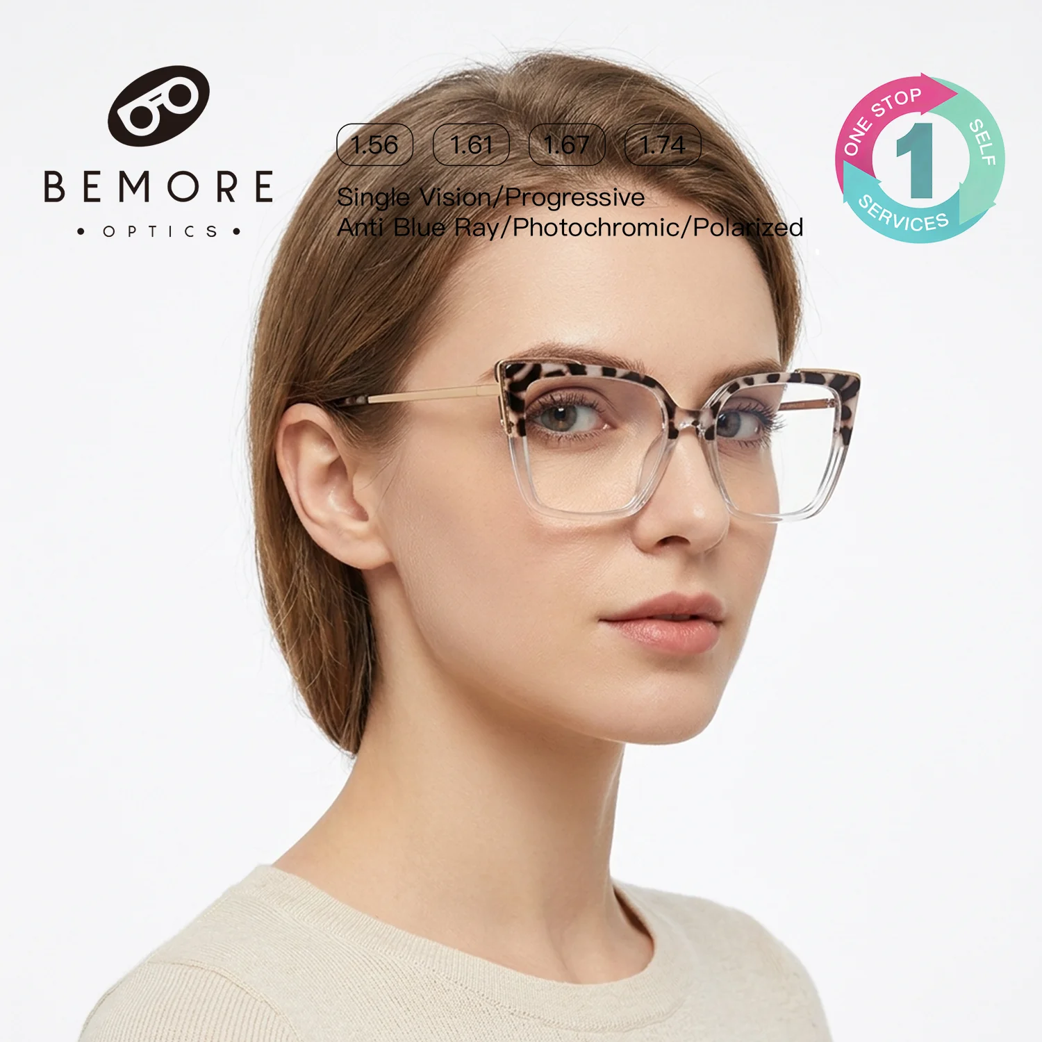 BEMORE Butterfly Myopia Prescription Women's Reading Glasses Anti-Blue Light Acetate Customizable Optical Eyeglasses
