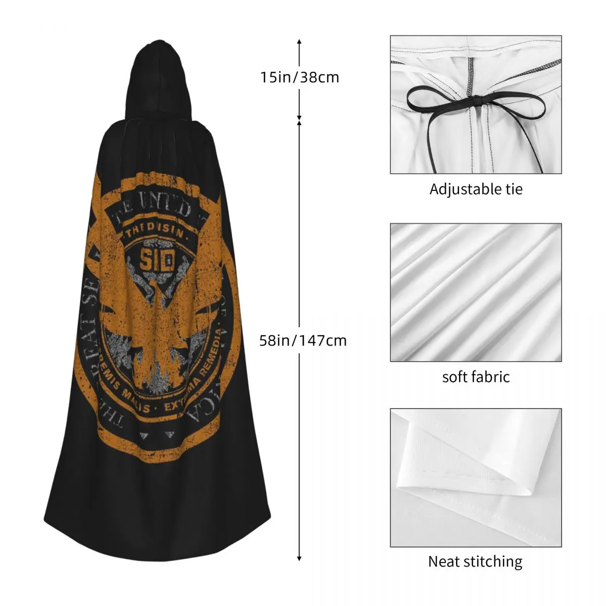 Game Tom Clancys The Division SHD Seal  Long Hooded Cloak Witch Medieval Costume Cosplay Cape HalloweenVampire Adult Unisex view 3