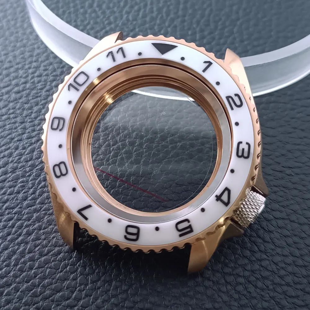 NH35 حافظة 42 مللي متر عالية الجودة ساعة رجالي الصلب ارتفع الذهب حافظة NH35 NH36 حركة حافظة ساعة اكسسوارات الياقوت الزجاج 22 مللي متر الفرقة