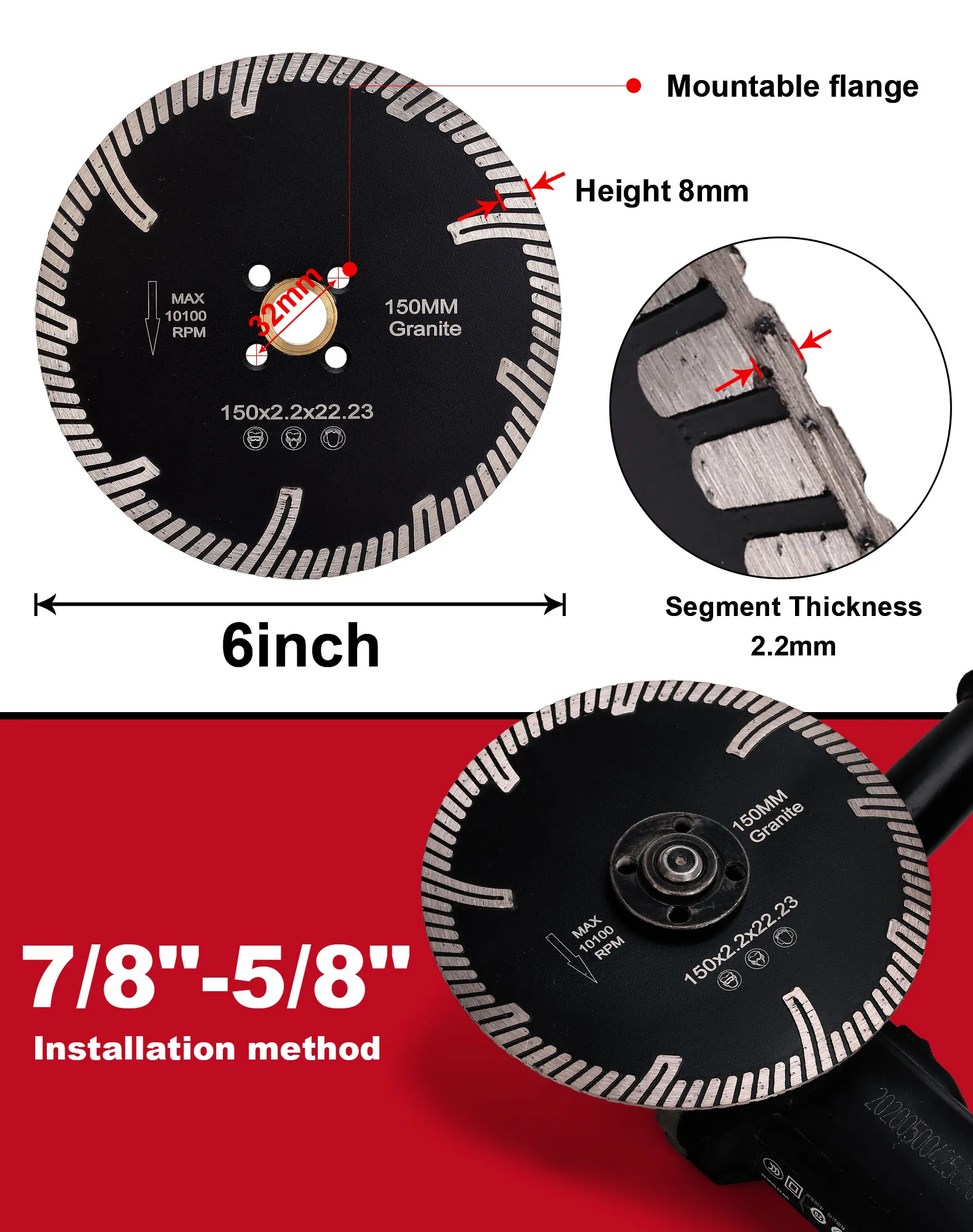 CASAVERDE DC-TCB04 Lâmina de corte de qualidade premium 150 mm 6 polegadas para granito e mármore