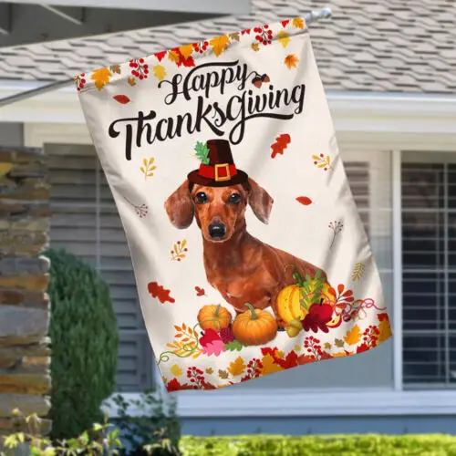 Dachshund Flag Happy Thanksgiving Garden Flag