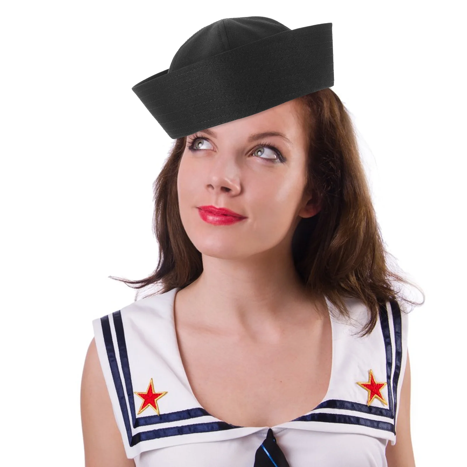 

Navy Sailor Hat Black Captain Costume with Adjustable Brim Stylish Design Comfortable Fabric Versatile Use Workmanship Stage