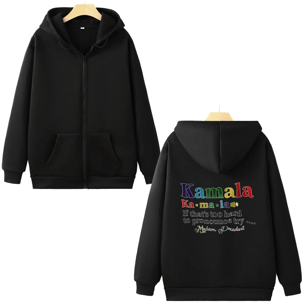 Kamala If That's Too Hard To Pronounce Try USA Zip Sweatshirts Text Printed Hoodies Suitable For Autumn And Winter