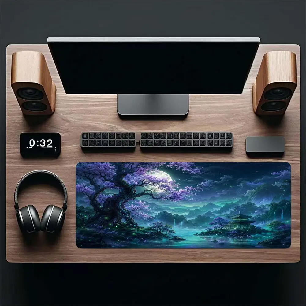 Warm sunset e-sports mouse pad thick anti-slip falling cherry lake waterside pavilion oversized office desk game pad