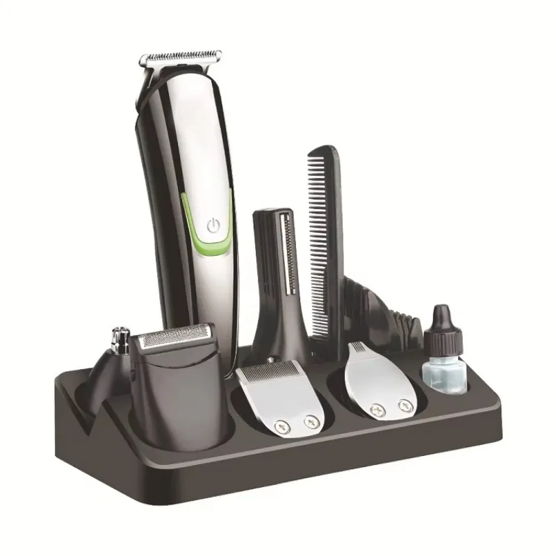 

Rechargeable Battery 9 in 1 Men Electric Body Hair Removal Kit with Nose Ear Trimmer Hair Clippers Shaver T Blade Trimmers Set