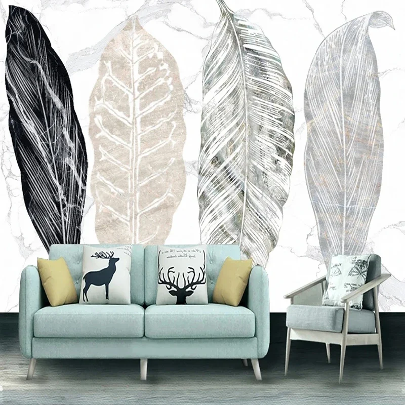 Custom 3D Mural Wallpaper Modern Marbling Leaf Pattern Living Room Sofa TV Background Wall Papers Papel De Parede 3D Home Decor