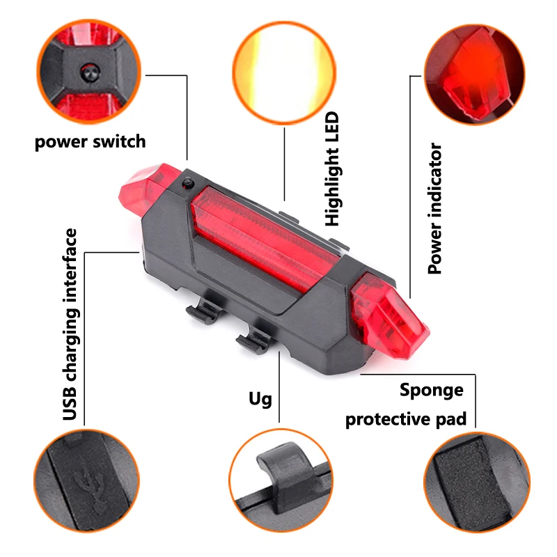 10 Sets Bike Bicycle Light Rechargeable Headlight And Taillight  Bicycle Front Light Set Waterproof Accessories Bike Lantern