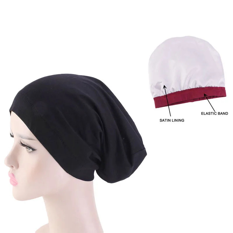 New Women Satin lining Chemo Cap Elastic band Night Sleep cap Cancer Chemotherapy Chemo Beanies Cap Headwear Hair Accessories