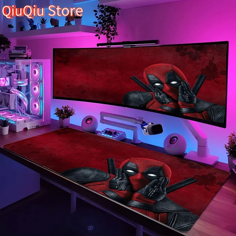 1 tappetino per mouse da gioco MARVEL Deadpool - Tappetino da scrivania grande (L/XL/XXL) con base antiscivolo, design per tuta Deadpool in rosso e nero - Non-