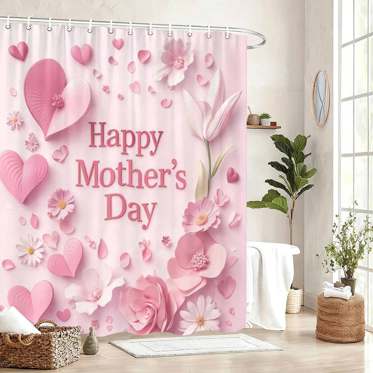 

Полиэстеровая занавеска для душа с тематическим принтом ко Дню матери - декоративная занавеска для ванной с цветочным и бабочковым узором