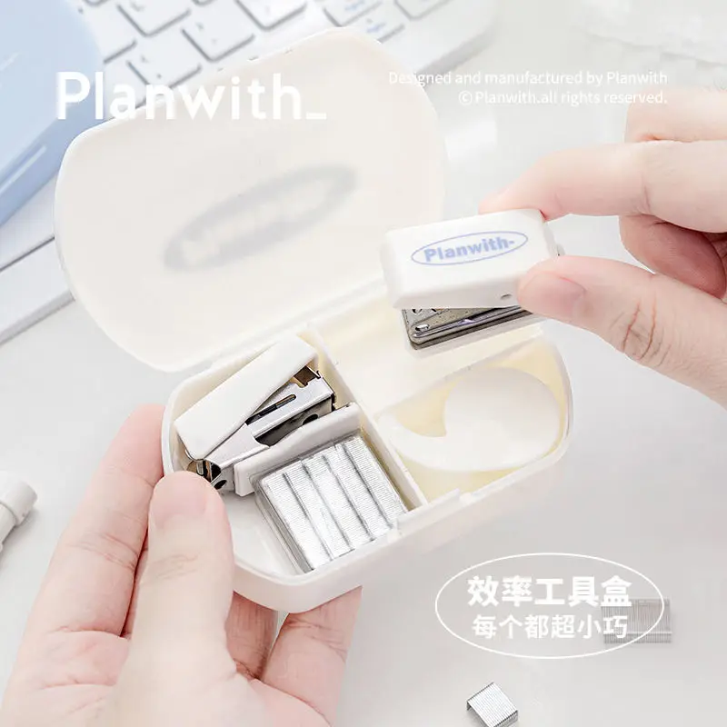 Planwith Mini Stapler Portable Mini Puncher Staple Needle Tape Tool Stationary Set