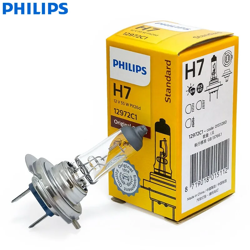 Philips-Lampe Halogène pour Voiture, Ampoule existent, Faisceau Haut et Bas, ECE (Simple), Lumineux, Original, H7, 12V, 55W, PX26d, 12972C1