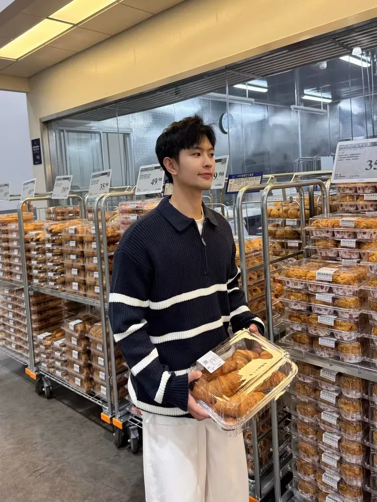 

Мужской зимний теплый вязаный свитер Thiened с молнией, в полоску, повседневный, свободного кроя, модный, универсальный, для активного образа жизни