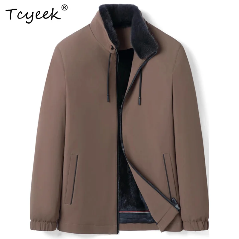 Tcyeek High Quality Natural Fur Parka Men's Clothing Winter Detachable Mink Fur Liner Real Fur Coat Warm Jacket Short Outerwear
