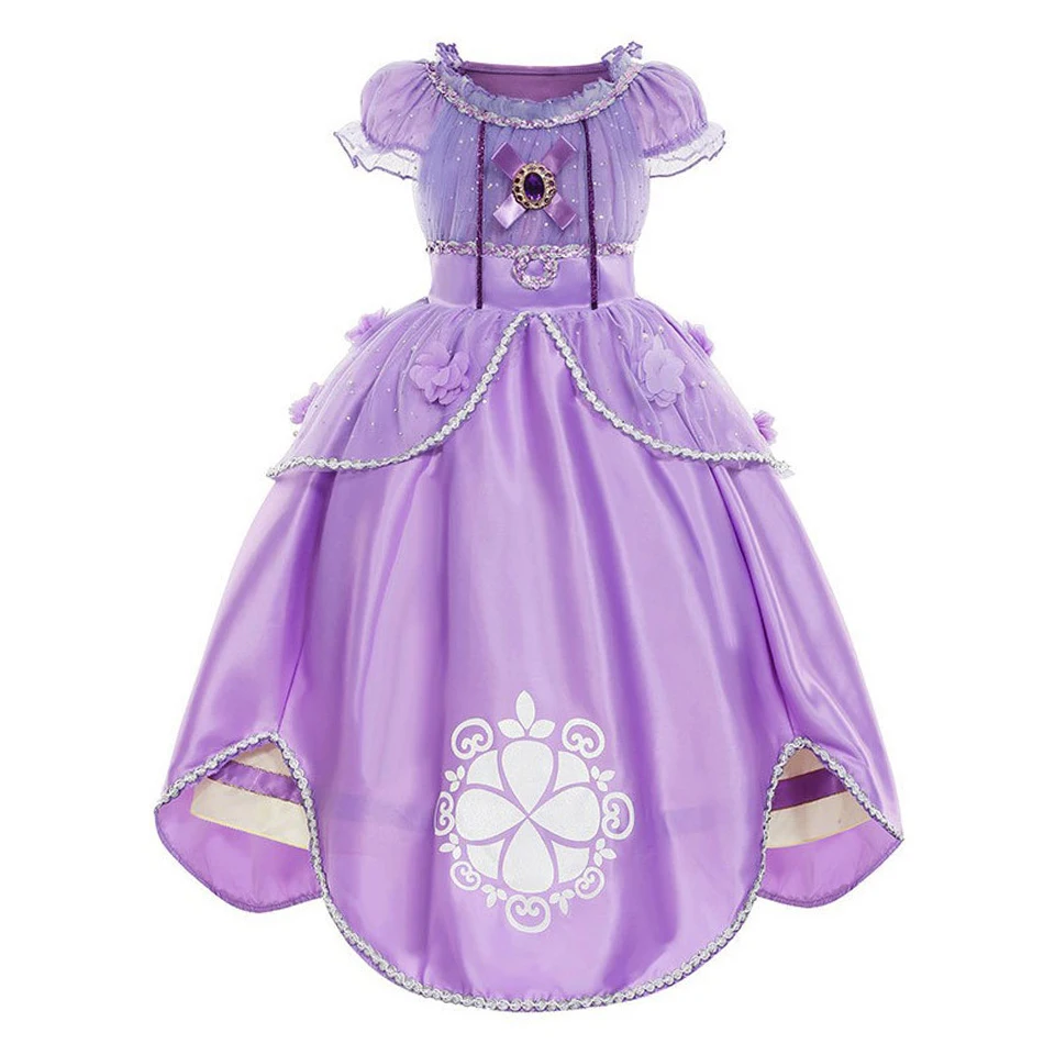 Girls Sofia Dress Kids Princess Cosplay Costume Purple Floral Fancy Vestido Children Christmas Halloween Birthday Party Outfits