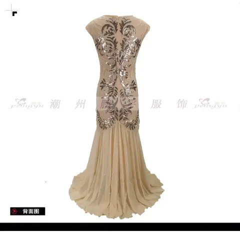 1920-tals paljettbesatt chiffongklänning Vintage filmklänning lång moderiktig smal brudklänning design 10 best sales 1920-talsklänning - №4