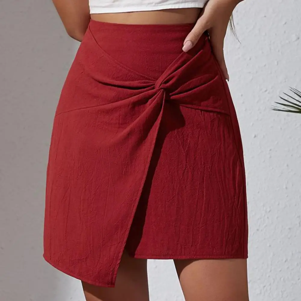 

Mini Skirt High Waist Asymmetrical Split Hem Twist Design Slim Short Skirt women's clothing trend 2024