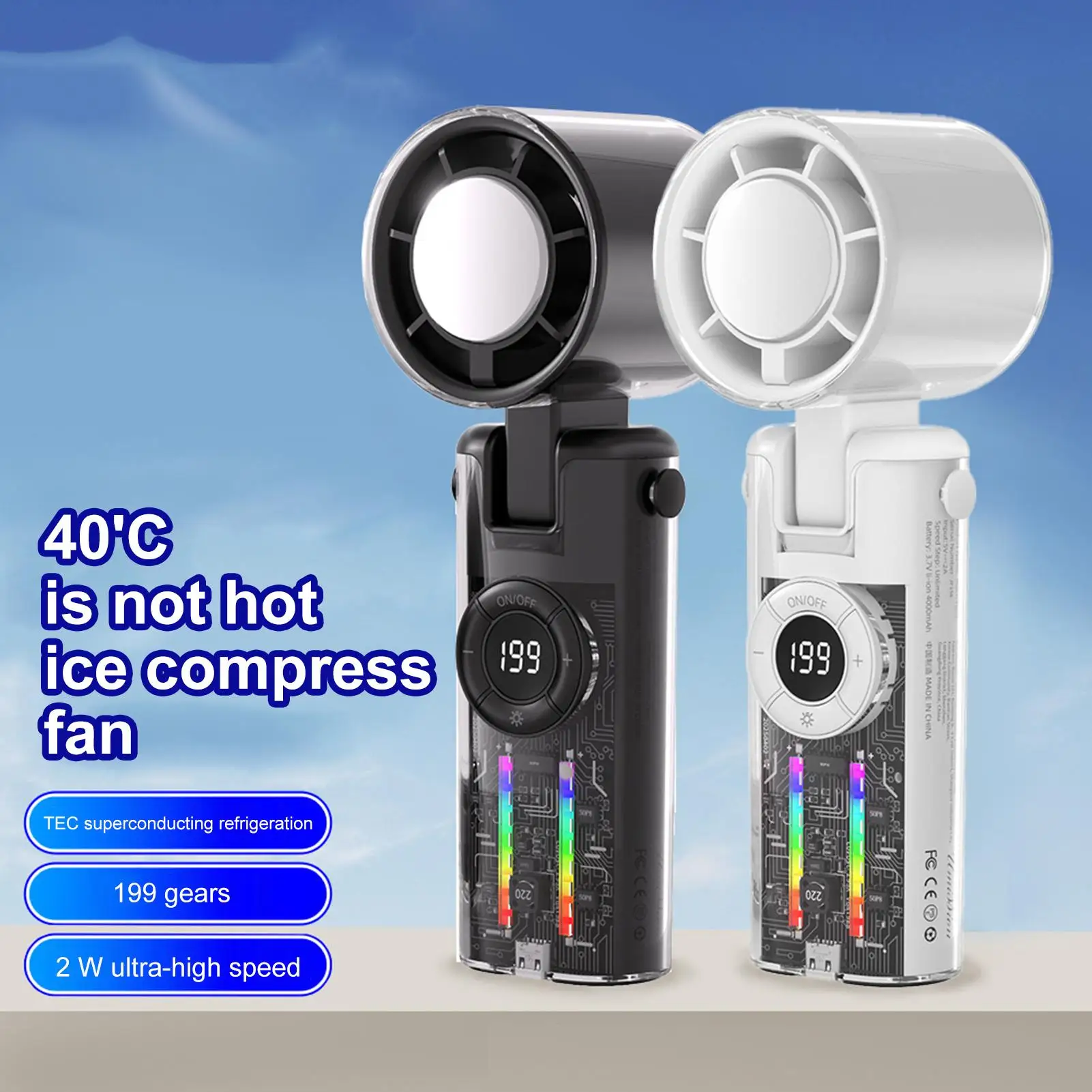 Handheld Electric Fan Folding Cooling Fan With Atmosphere Lights Digital Display Hot Weather Must Have With 199 Wind Modes For