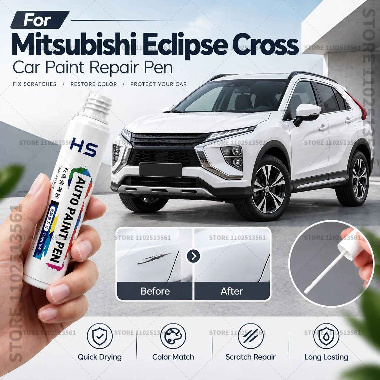For Mitsubishi Eclipse Cross Car Scratch Remover Paint Pen Touch Up Marker for Auto Body Repair Door Bumper Fender Accessories