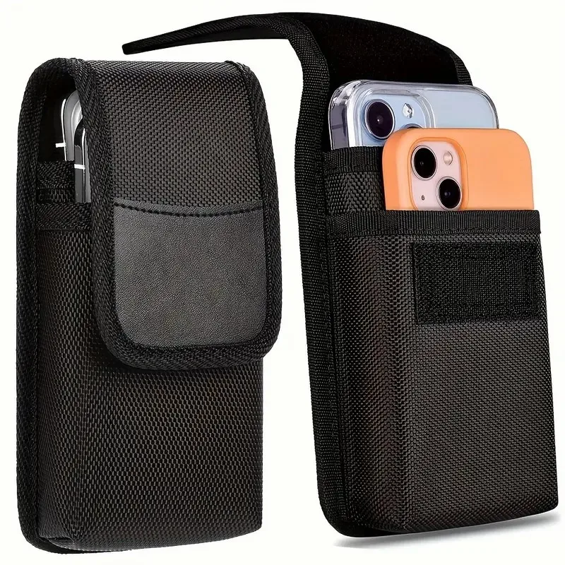 Under 7.5 Inch Universal Waist Phone Bag Nylon Dual Pocket Cell Phone Belt Pouch Case Men's Outdoor for Iphone 16 15 Samsung S23