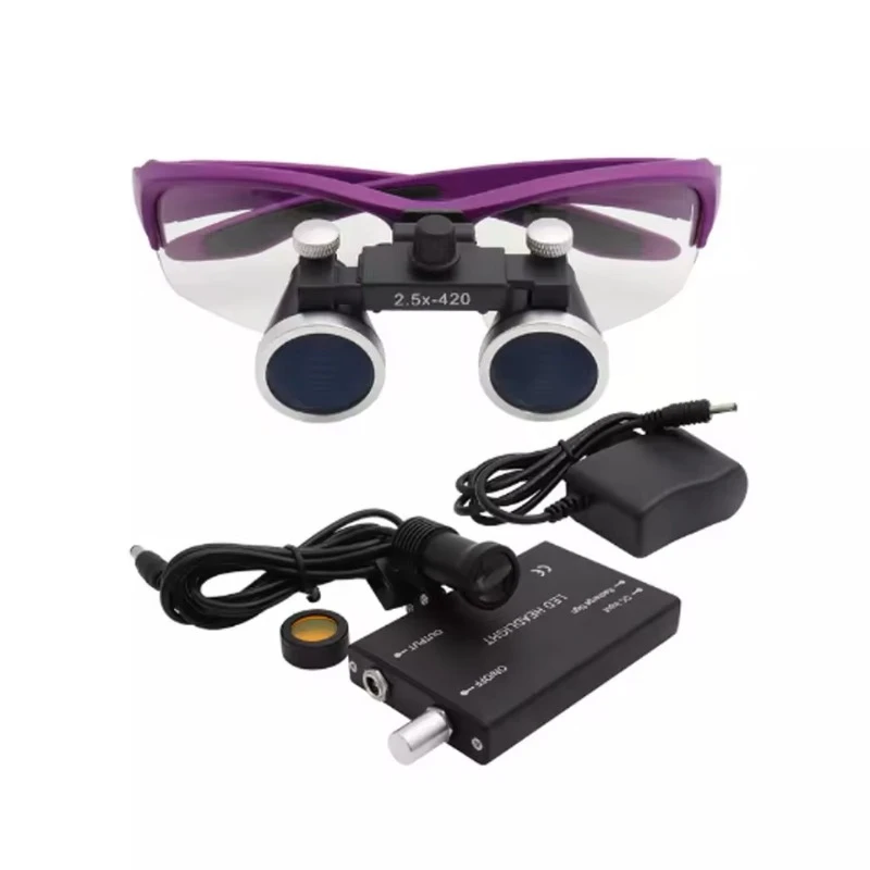 Dental portable Magnification Binocular 2.5/3.5x420 Headlight Headlamp 5W Set Metal box used for Dental Lab Medical Loupes