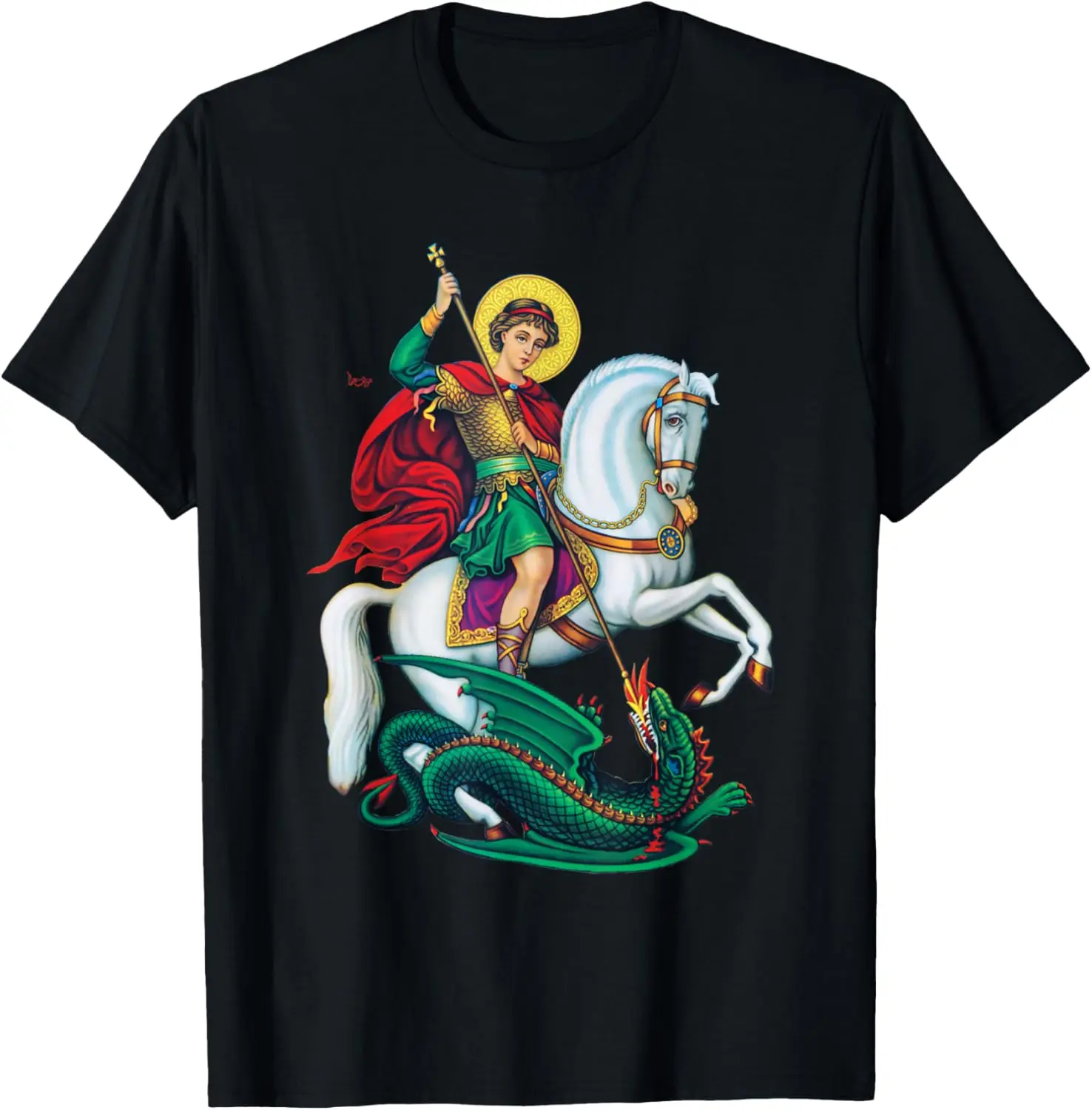 St. George and The Dragon England Catholic Saints Pray T-Shirt 100% Cotton O-Neck Short Sleeve Summer Casual Mens T-shirt