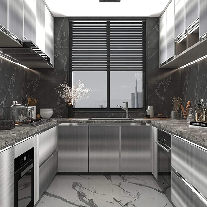 

40cm metal brushed silver wall sticker stainless steel kitchen living room refrigerator countertop adhesive wallpaper