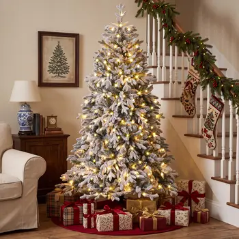 6ft Pre-Lit Snow Flocked Christmas Tree, 260 Warm White & Multicolor Lights, 11 Modes, Remote, 1225 Tips, Folding Stand 1