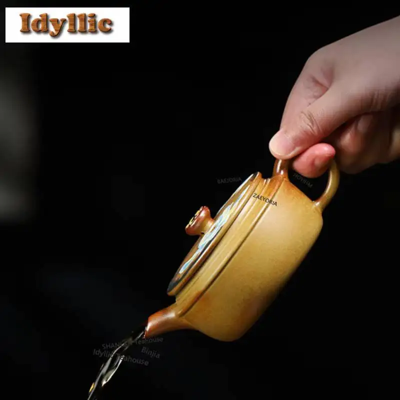200ml Creative Yixing Purple Clay Teapots Handmade Gold Lotus Pot Raw Ore Section Mud Kettle Chinese Zisha Tea Set Decoration